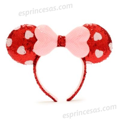 LUV HER - Orejas de Disney - Orejas de peluche de Minnie incrustadas - Lazo  rojo de lentejuelas grandes en una diadema elástica gruesa a partir de 3